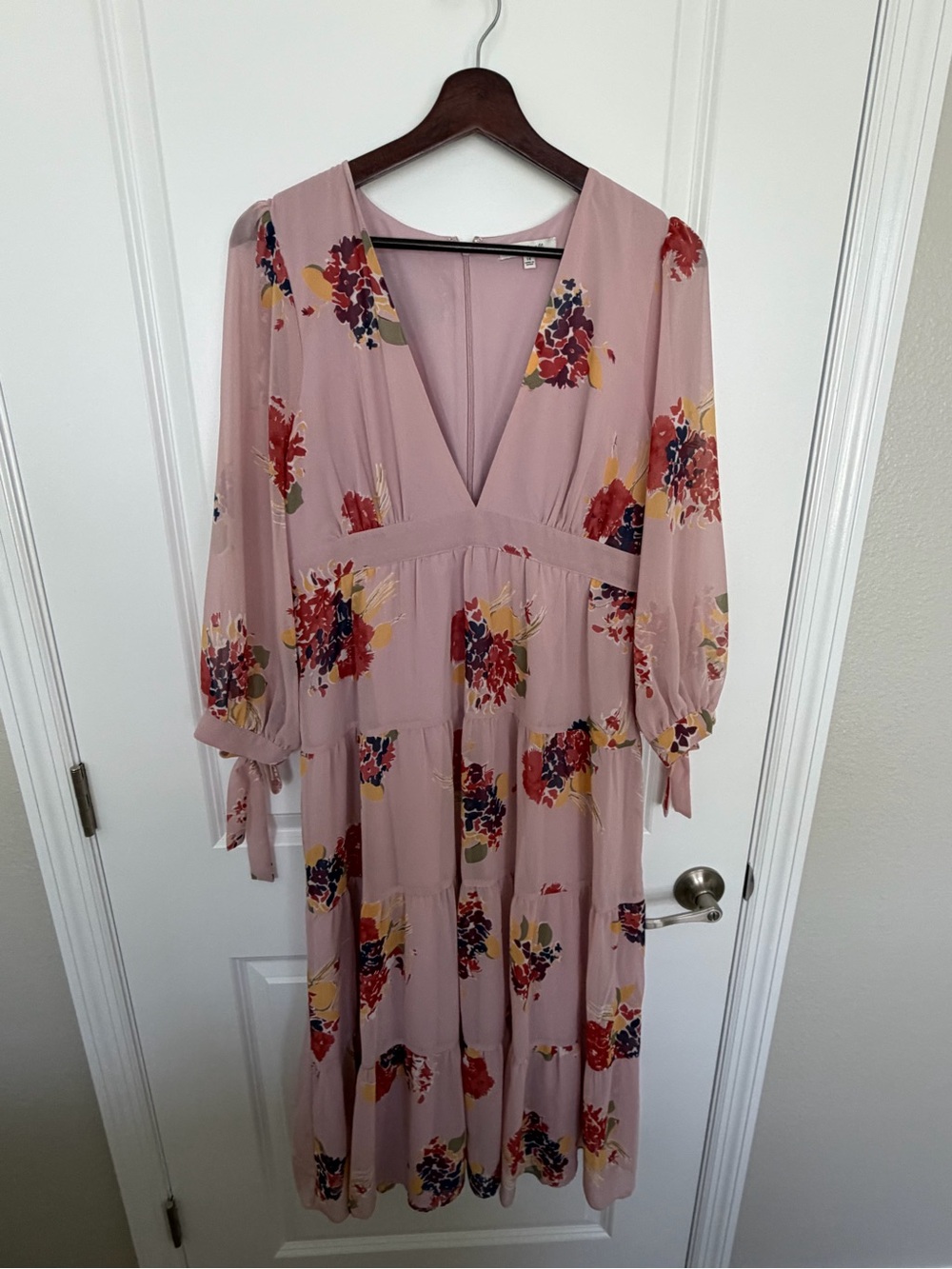 Madewell Pink Floral V-Neck Tiered Maxi Dress